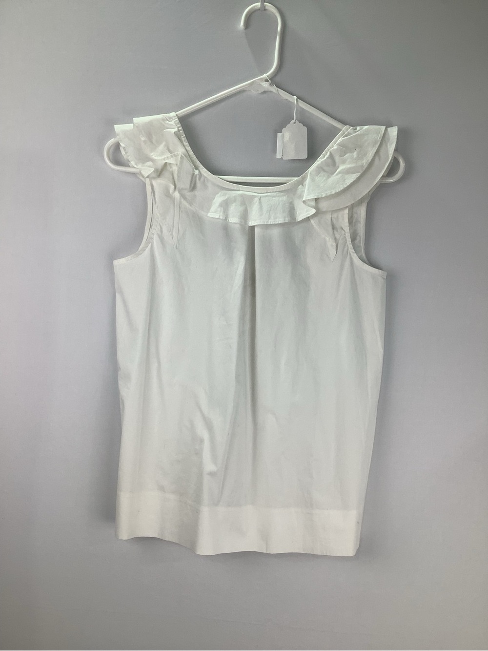 J Crew Women's White Ruffle Neck Sleeveless Top size 0